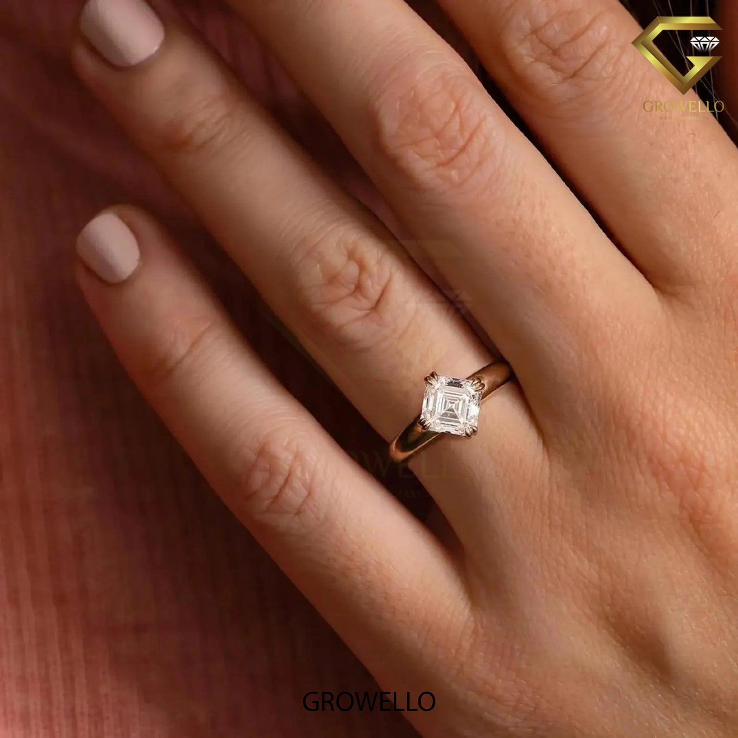 2CT Vintage Asscher Solitaire Engagement Ring, Compass Prongs, Lab Diamond/Moissanite, Solid Gold