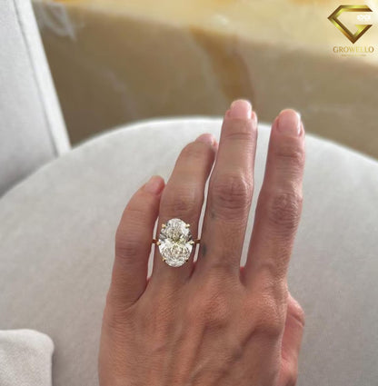 10CT Oval Hidden Halo Solitaire Engagement Ring, Solid Gold, IGI Lab Grown Diamond or Moissanite