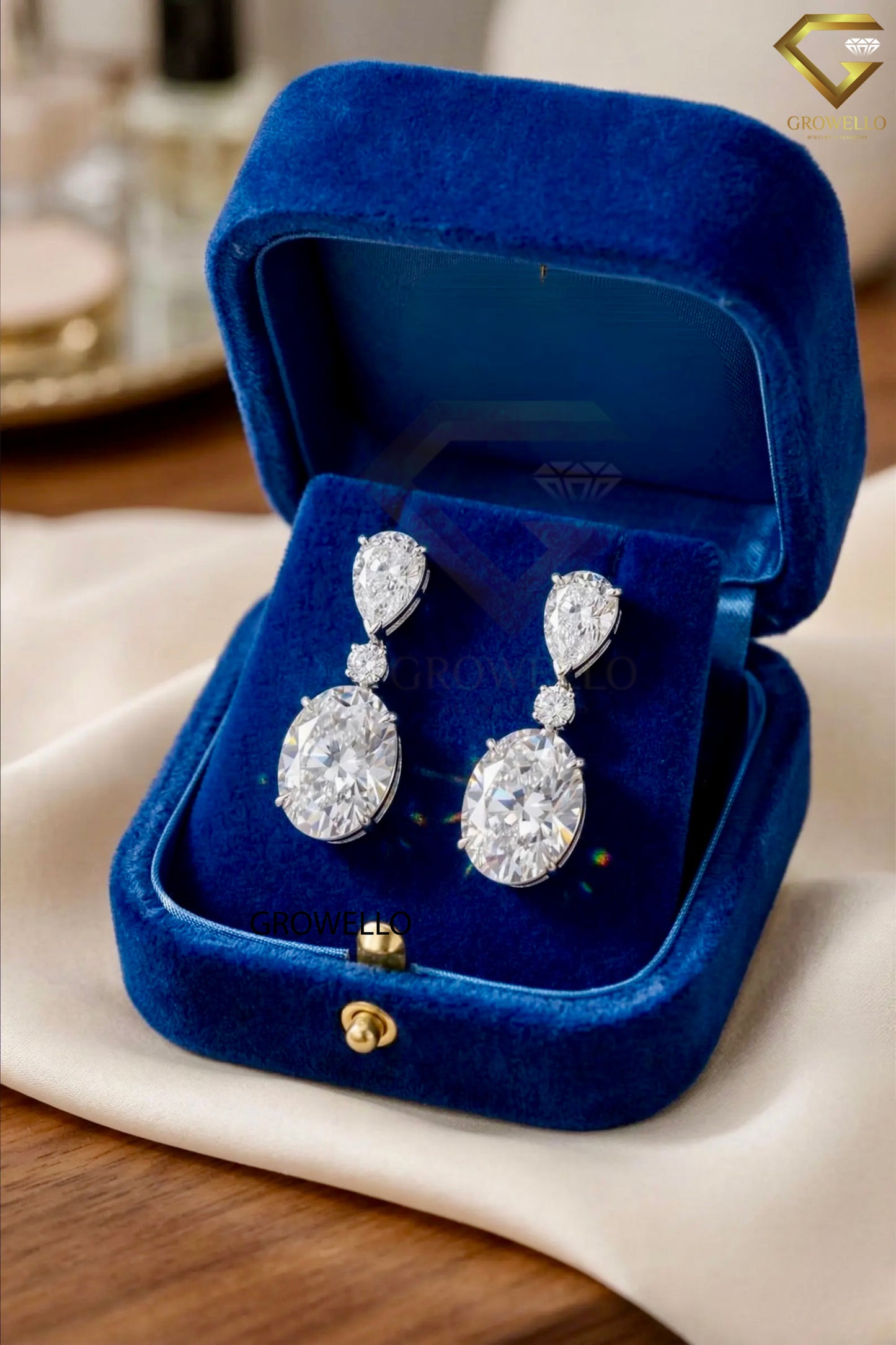 5 CT Oval Drop Earrings, Pear Round Three Stone, Solid Gold, Lab Grown Diamond or Moissanite