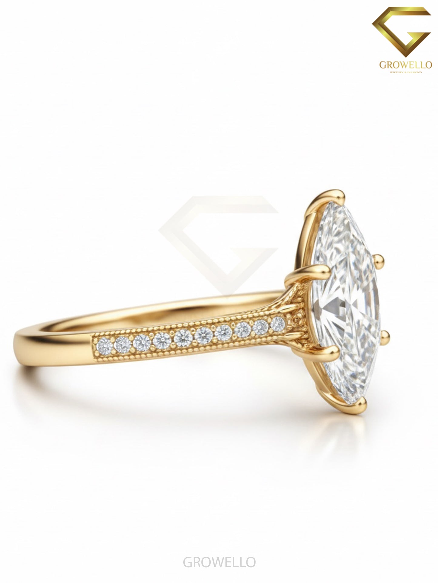 3 CT Marquise Engagement Ring, Vintage Milgrain, Solid Gold, IGI Lab Diamond or Moissanite