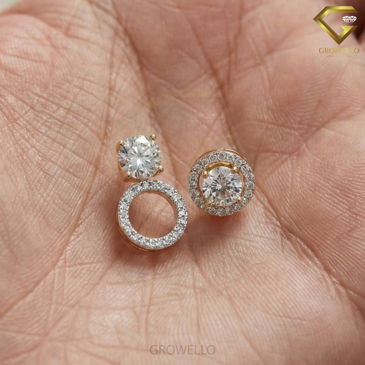 1 CT Round Convertible Earrings, 3 Way Halo Jacket, Solid Gold, IGI Lab Diamond/Moissanite