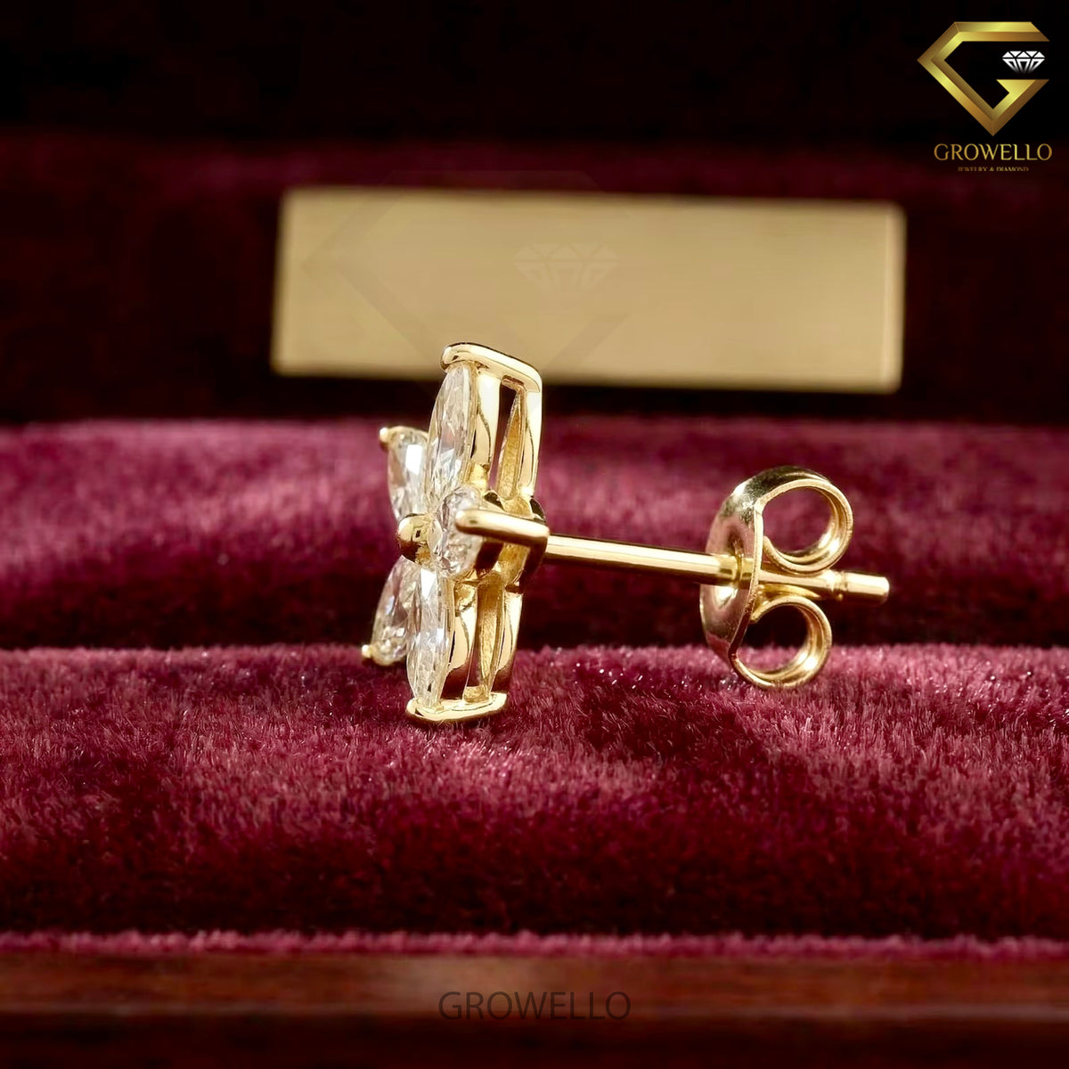 Marquise Flower Stud Earrings, Floral Cluster, Solid Gold, Lab Grown Diamond or Moissanite