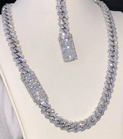 12mm Real VVS1 Moissanite Diamond Cuban Link Chain Hip Hop Chain