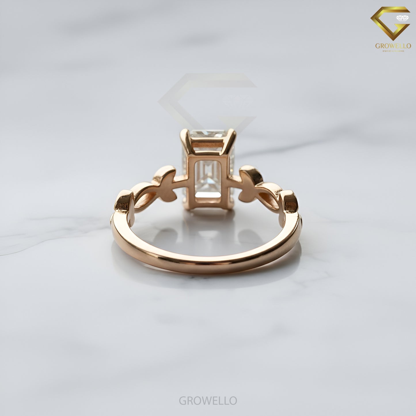 3CT Emerald Leaf Vine Engagement Ring, Nature Inspired, Solid Gold, Lab-Grown Diamond or Moissanite