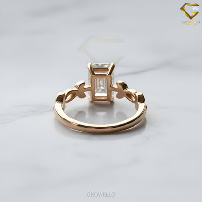 3CT Emerald Leaf Vine Engagement Ring, Nature Inspired, Solid Gold, Lab-Grown Diamond or Moissanite