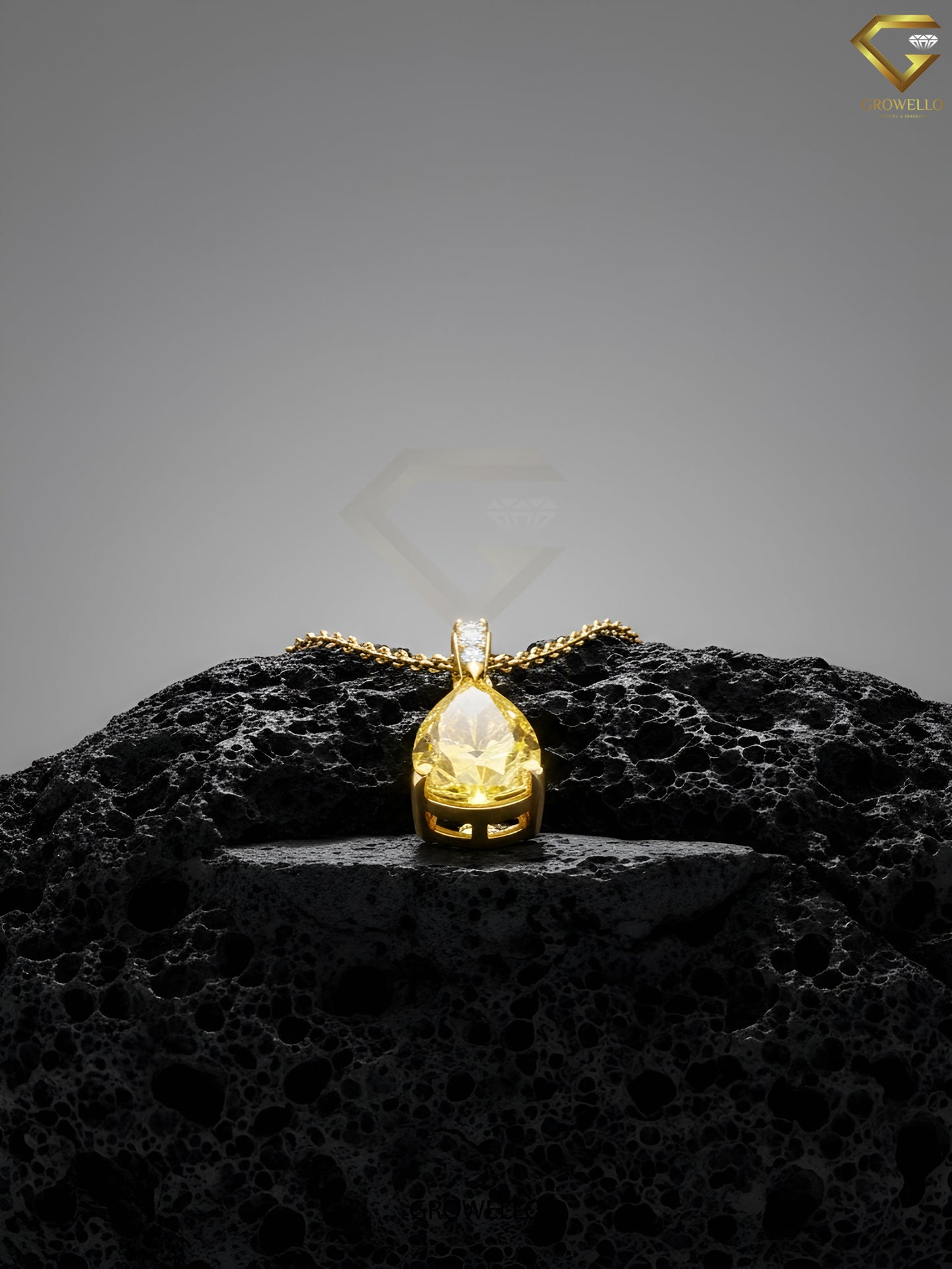 5CT Yellow Pear Diamond Pendant Necklace, Vintage Drop, Solid Gold, Lab Grown Diamond or Moissanite