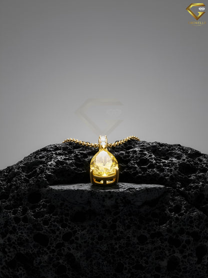 5CT Yellow Pear Diamond Pendant Necklace, Vintage Drop, Solid Gold, Lab Grown Diamond or Moissanite