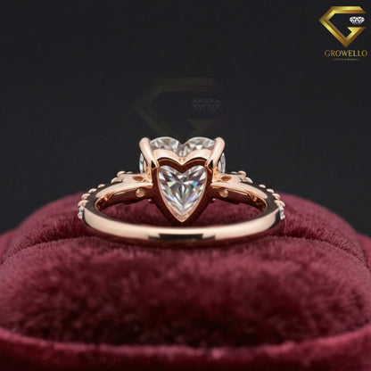 3CT Heart Cut Three Stone Engagement Ring, Vintage Tapered Band, Solid Gold, IGI Lab Grown Diamond or Moissanite