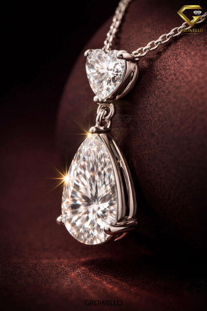 5 CT Pear & Heart Diamond Drop Necklace, Elegant Dangle Pendant, Solid Gold, IGI Lab Diamond/Moissanite