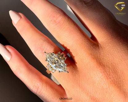 5 CT Marquise Vintage Engraved Engagement Ring, Antique Style, IGI Lab Diamond or Moissanite