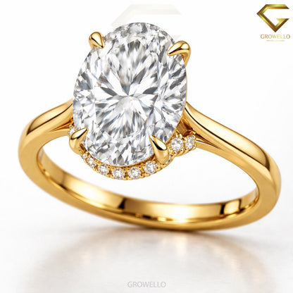 3 CT Oval Hidden Halo Engagement Ring, Solid Gold, IGI Lab Diamond or Moissanite