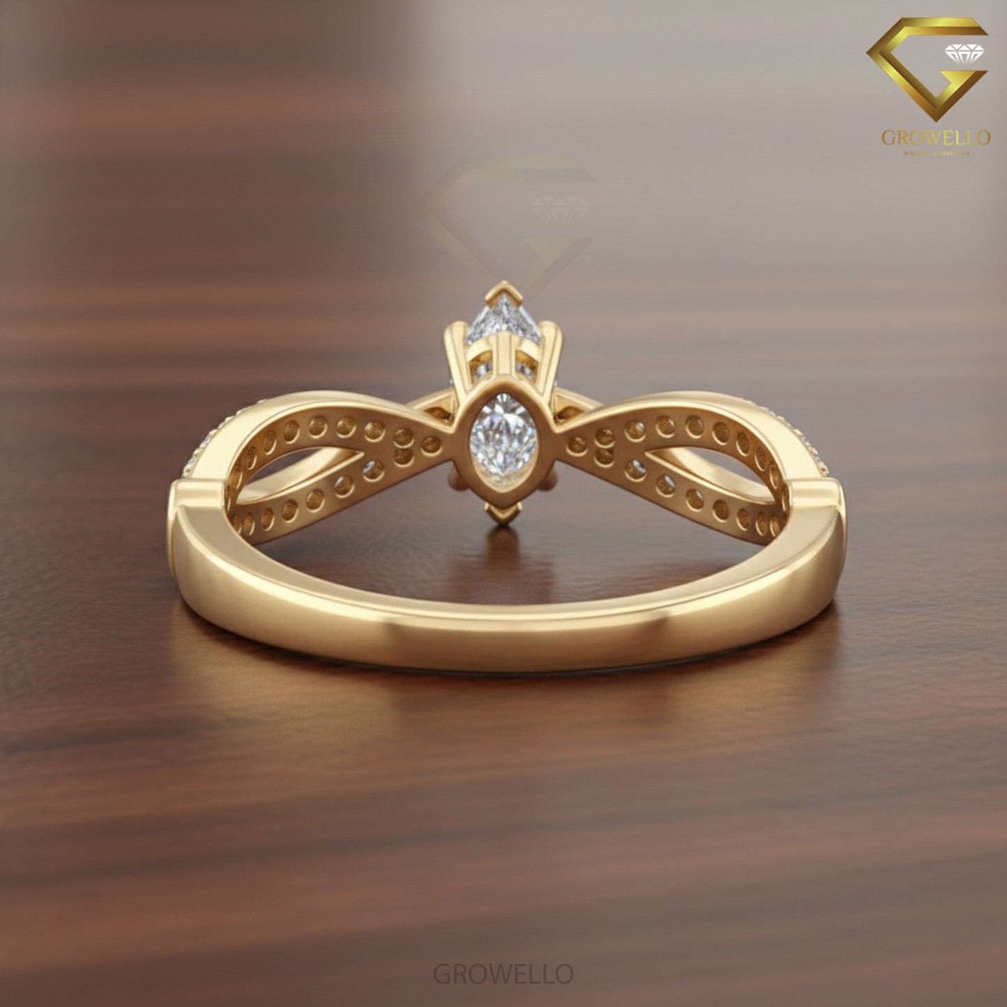 3 CT Marquise Solitaire Twisted Pavé Infinity Band, Solid Gold, Lab diamond or moissanite