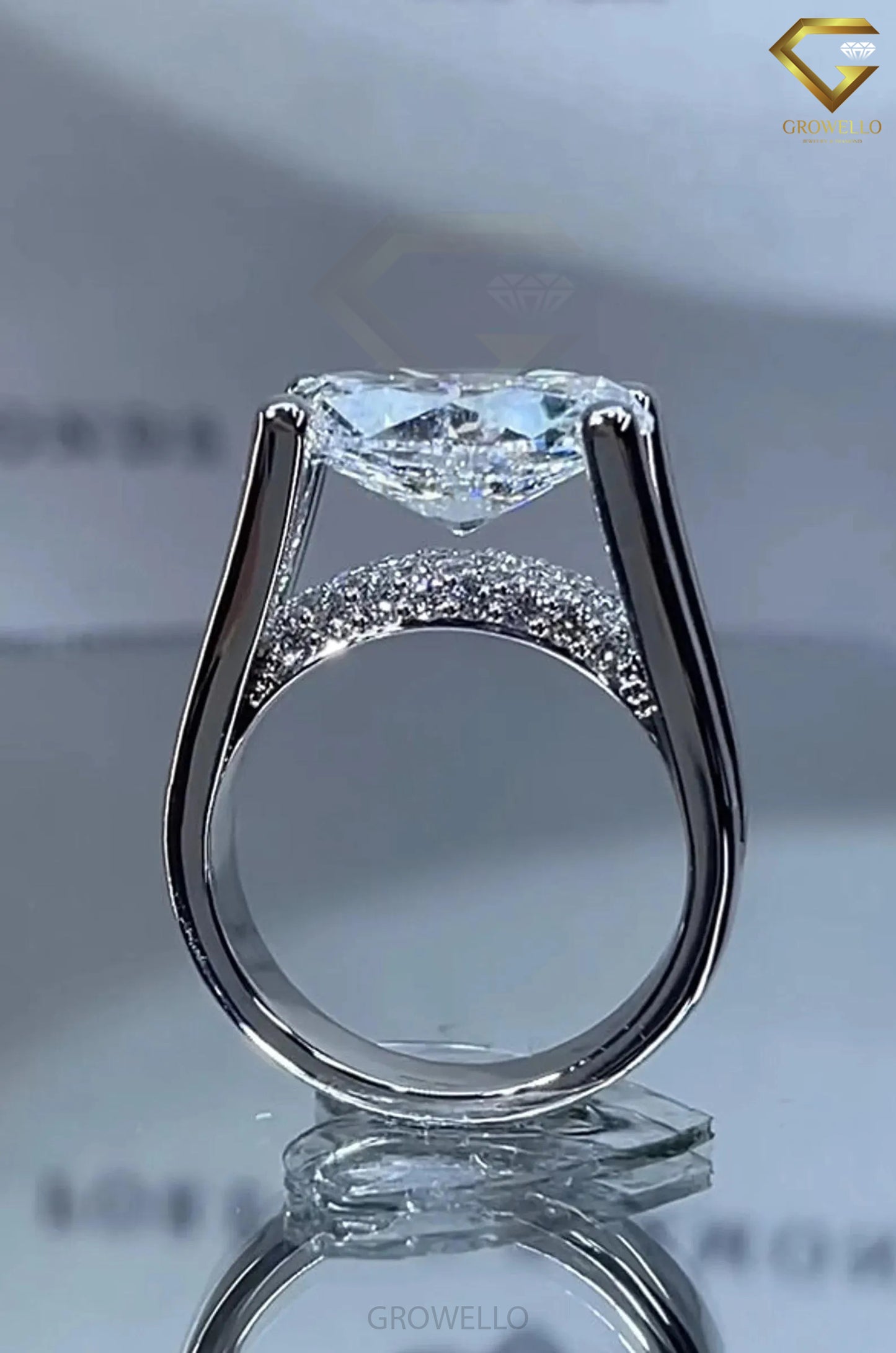 5CT Oval Cathedral Engagement Ring, Hidden Pave Bridge, Split Shank, Solid Gold, Lab-Grown Diamond or Moissanite