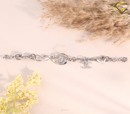 Luxury CC Style Diamond Bracelet, Chunky Chain Charm, Solid Gold, Lab Grown or Moissanite