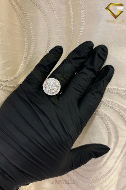 10CT Round Brilliant Halo Cathedral Engagement Ring, Solid Gold, Lab Grown Diamond or Moissanite
