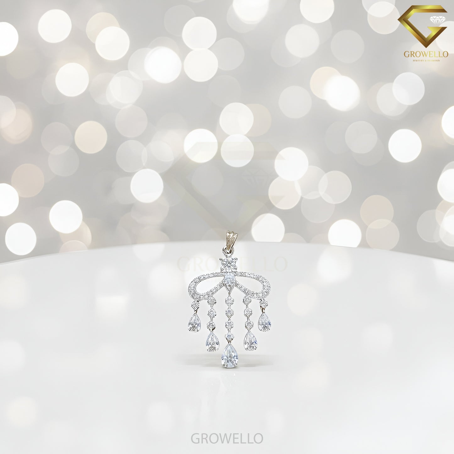 Vintage Chandelier Diamond Pendant Necklace with Pear Drops, Lab Grown or Moissanite