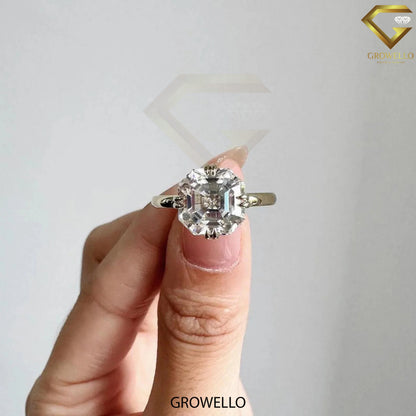 3CT Asscher Solitaire Engagement Ring, Buttercup Crown, Solid Gold, Lab-Grown or Moissanite Diamond