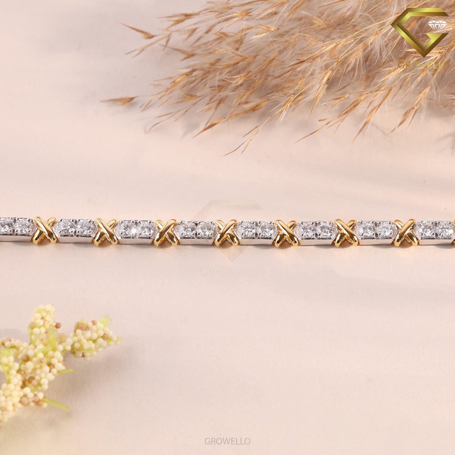 Round Diamond Link Bracelet, X Wrap Design, Solid Gold, Lab Grown Diamond or Moissanite