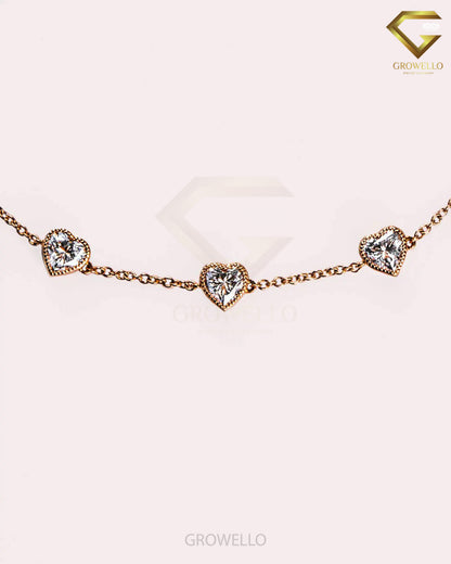5mm Heart Cut Diamond Bracelet, Five Stone Solid Gold Bracelet, Lab Grown or Moissanite