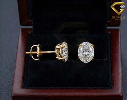 3 CT Oval Diamond Stud Earrings, Solitaire Prong, Solid Gold, IGI Lab Grown Diamond or Moissanite