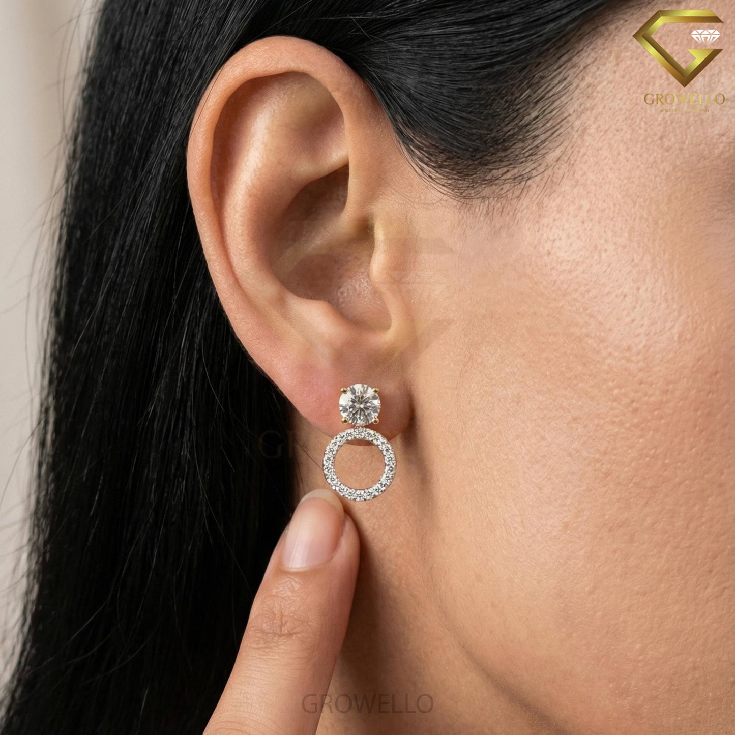 1 CT Round Convertible Earrings, 3 Way Halo Jacket, Solid Gold, IGI Lab Diamond/Moissanite