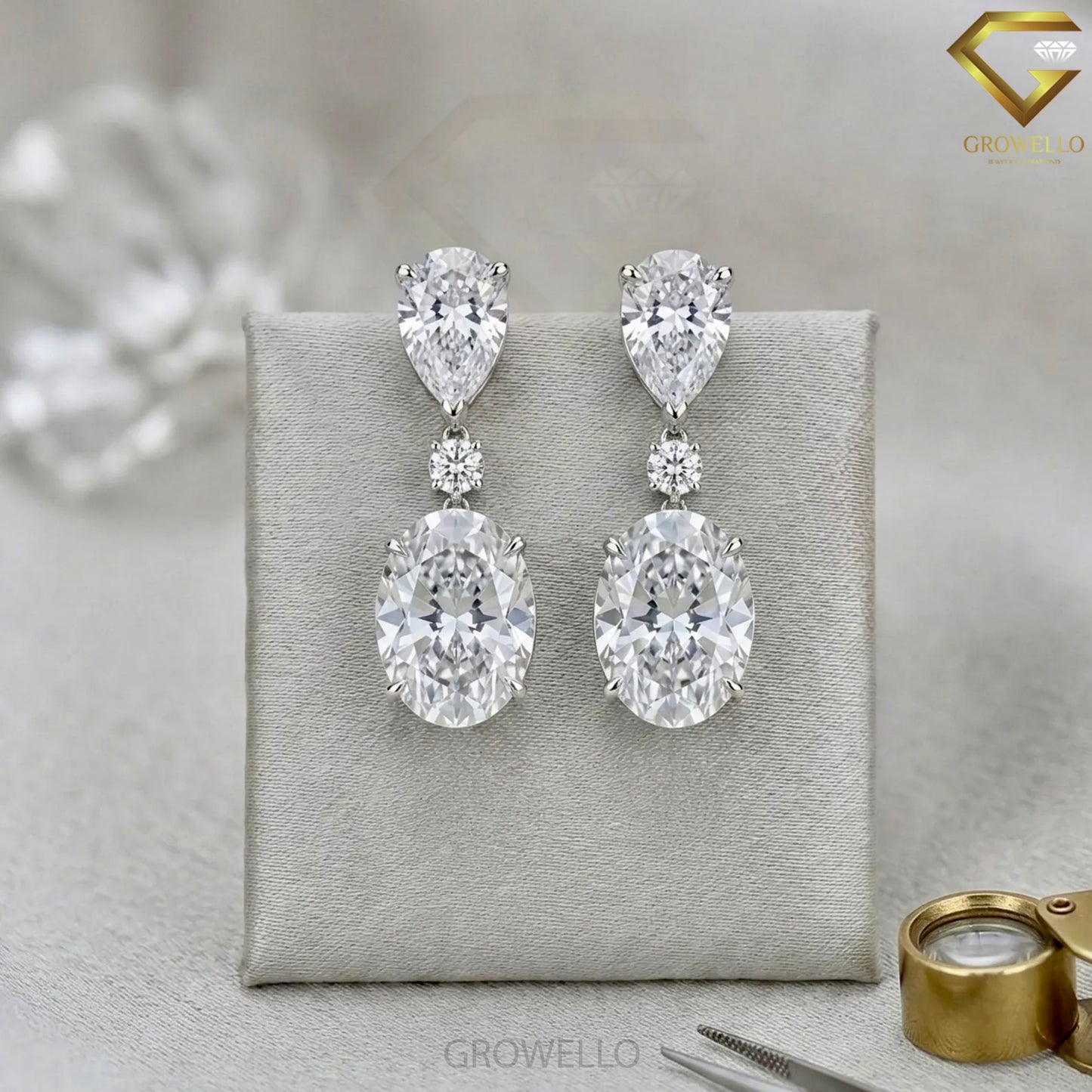 5 CT Oval Drop Earrings, Pear Round Three Stone, Solid Gold, Lab Grown Diamond or Moissanite