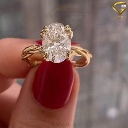 3CT Oval Diamond Engagement Ring, Twisted Bypass Band, Solid Gold, Lab-Grown Diamond or Moissanite.