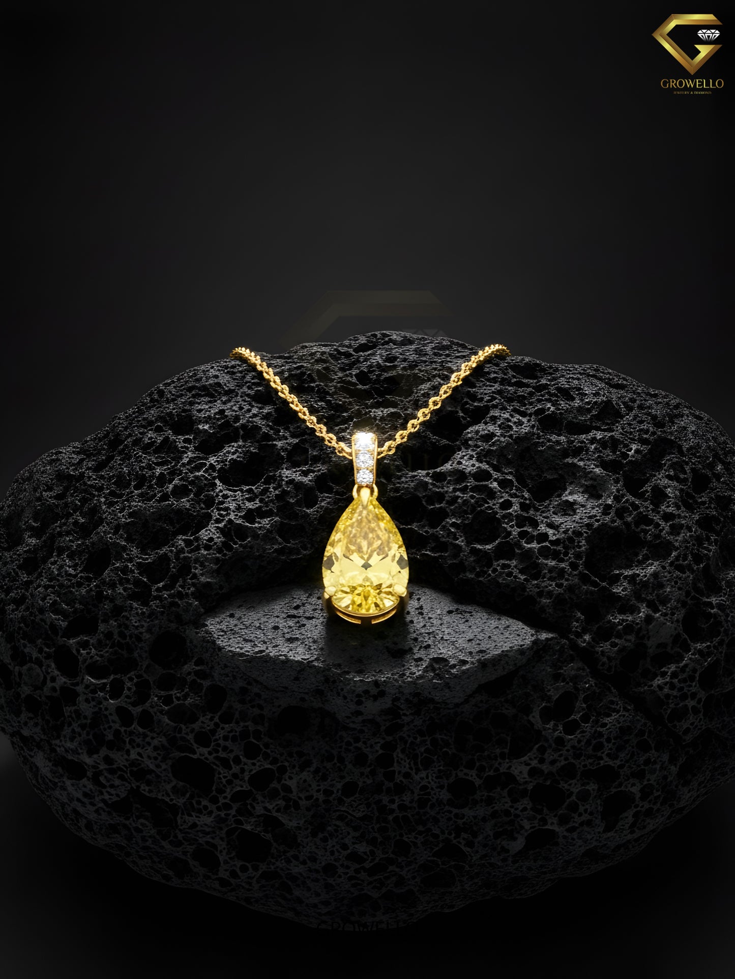 5CT Yellow Pear Diamond Pendant Necklace, Vintage Drop, Solid Gold, Lab Grown Diamond or Moissanite