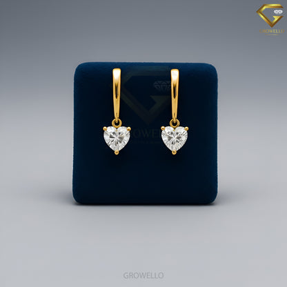 1 CT Heart Diamond Huggie Drop Earrings, Fine Solid Gold, Elegant Luxury, Lab Grown Diamond or Moissanite
