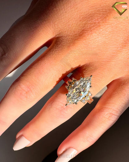 5 CT Marquise Vintage Engraved Engagement Ring, Antique Style, IGI Lab Diamond or Moissanite