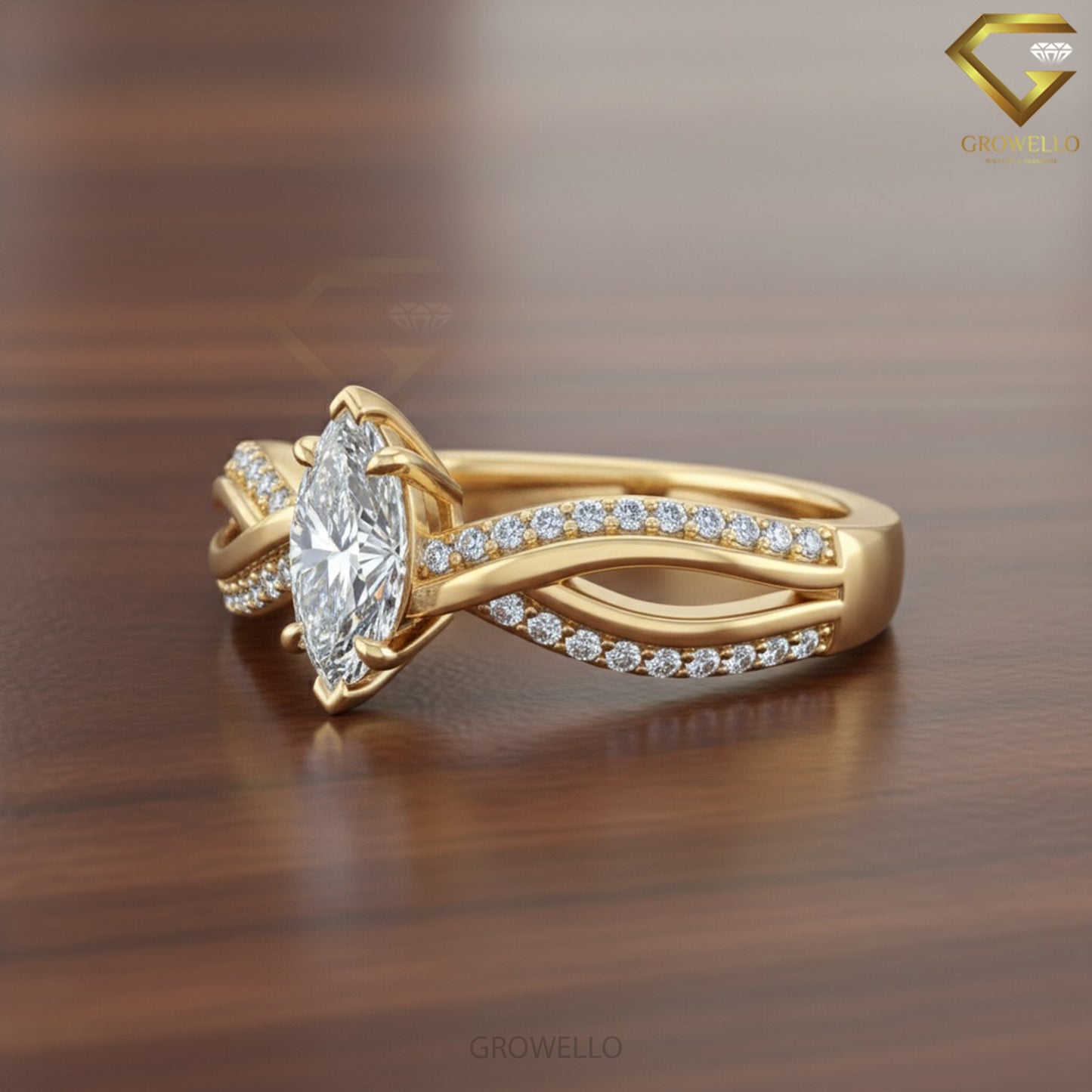 3 CT Marquise Solitaire Twisted Pavé Infinity Band, Solid Gold, Lab diamond or moissanite