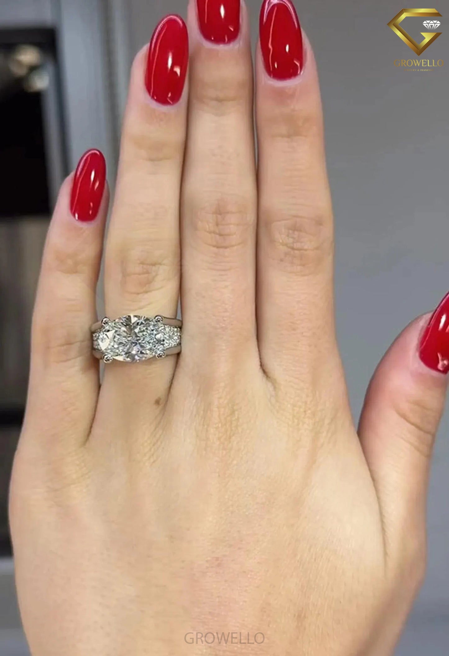 5CT Oval Cathedral Engagement Ring, Hidden Pave Bridge, Split Shank, Solid Gold, Lab-Grown Diamond or Moissanite