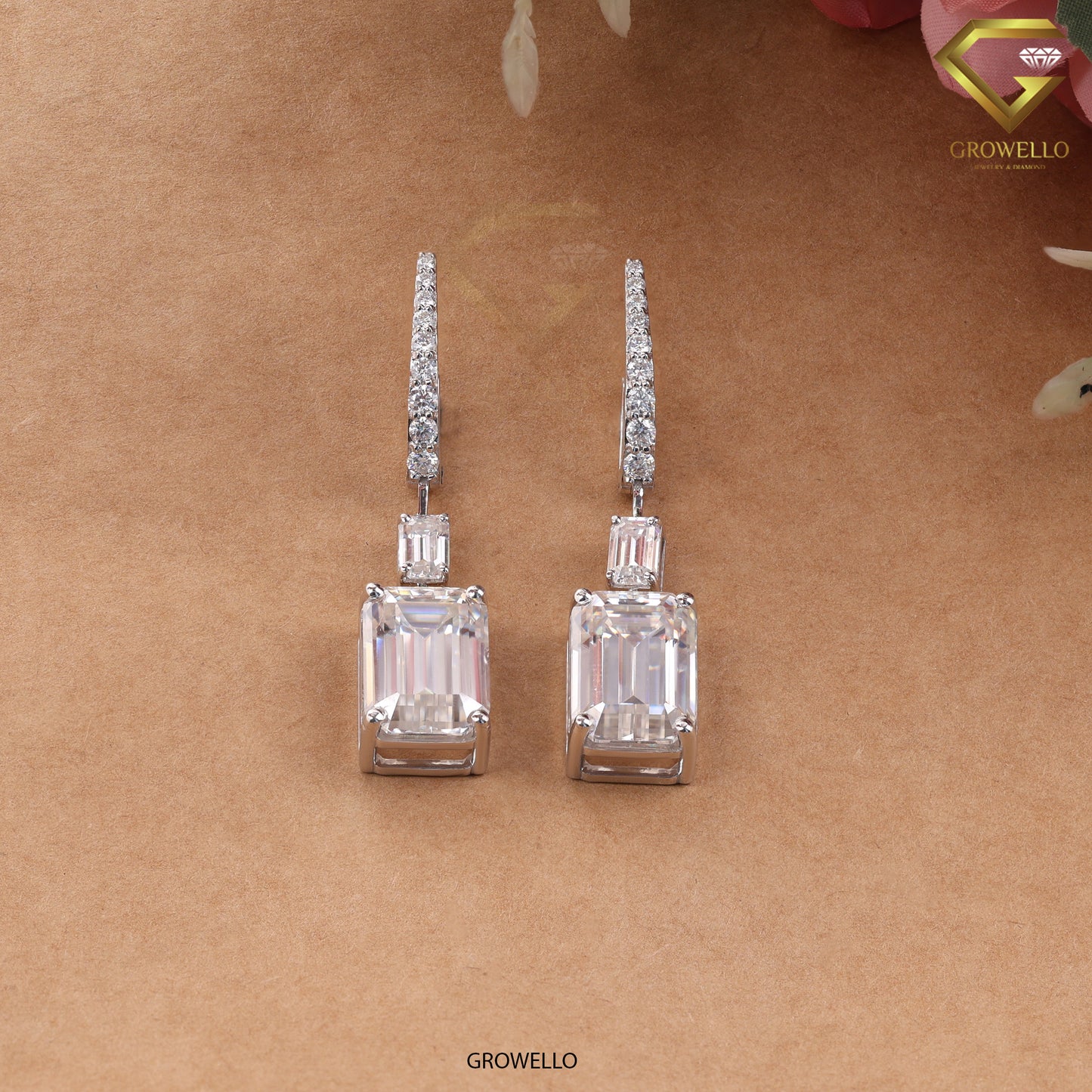 12CT Emerald Cut Three Tier Drop Earrings, Luxury Statement, Lab Grown Diamond or Moissanite