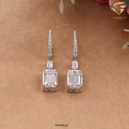 12CT Emerald Cut Three Tier Drop Earrings, Luxury Statement, Lab Grown Diamond or Moissanite
