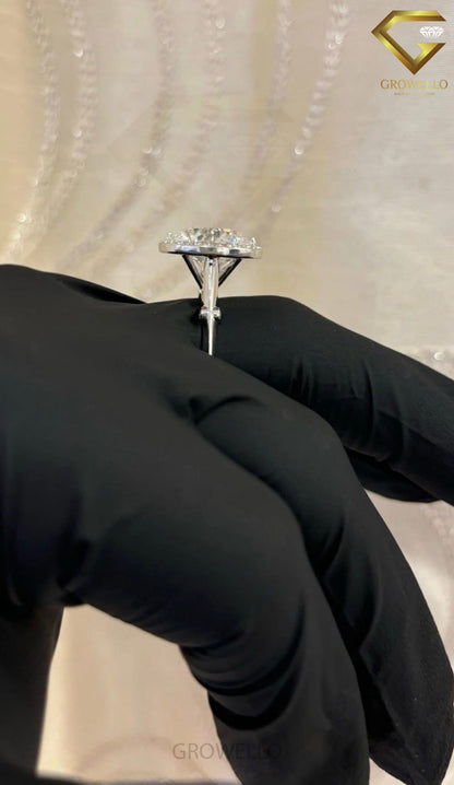 10CT Round Brilliant Halo Cathedral Engagement Ring, Solid Gold, Lab Grown Diamond or Moissanite