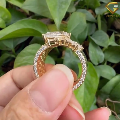 7CT Pear Cut Open Ring, Bold Statement Engagement Ring, Solid Gold, Lab Grown or Moissanite Diamond
