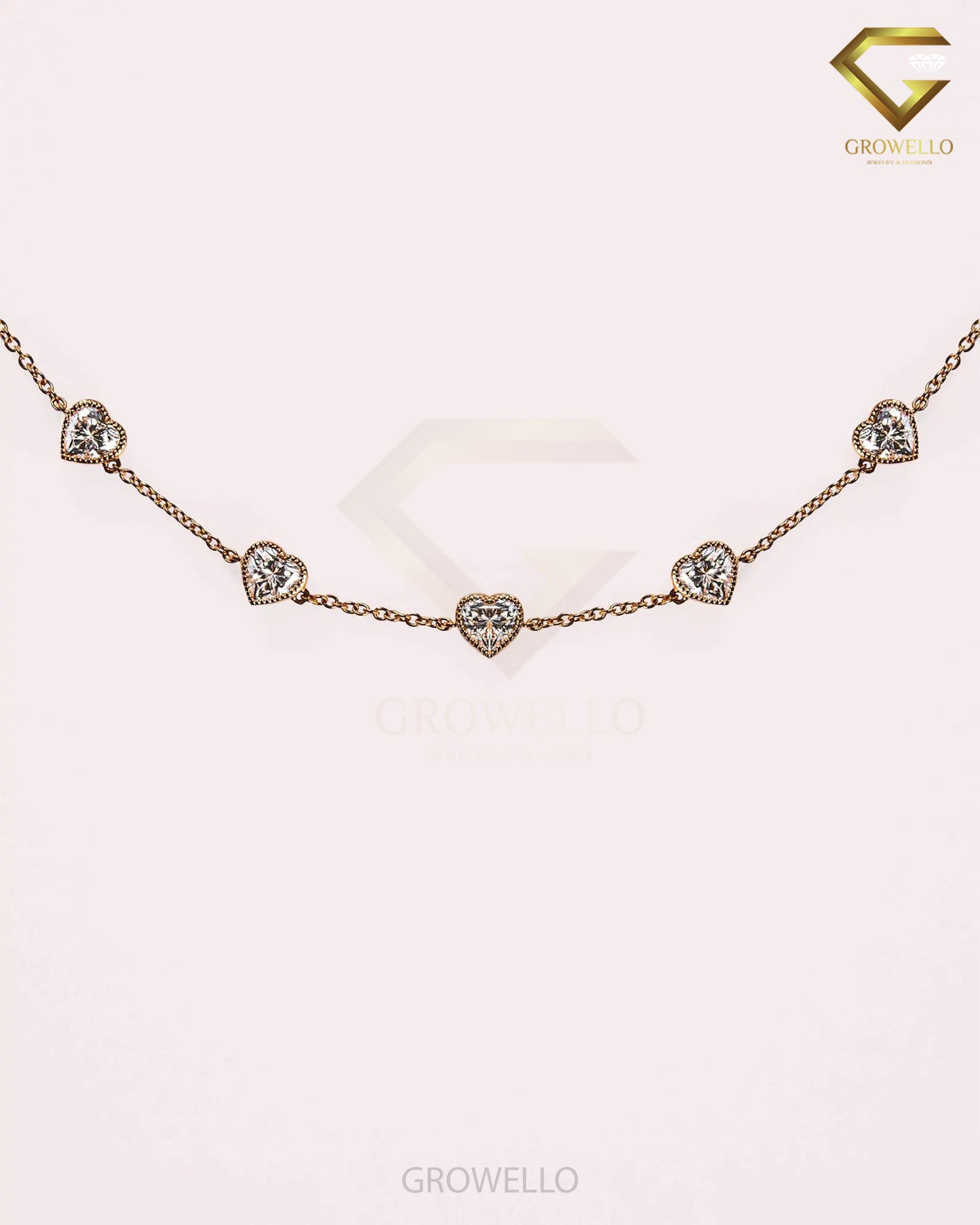 5mm Heart Cut Diamond Bracelet, Five Stone Solid Gold Bracelet, Lab Grown or Moissanite