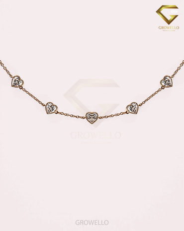 5mm Heart Cut Diamond Bracelet, Five Stone Solid Gold Bracelet, Lab Grown or Moissanite