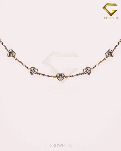 5mm Heart Cut Diamond Bracelet, Five Stone Solid Gold Bracelet, Lab Grown or Moissanite