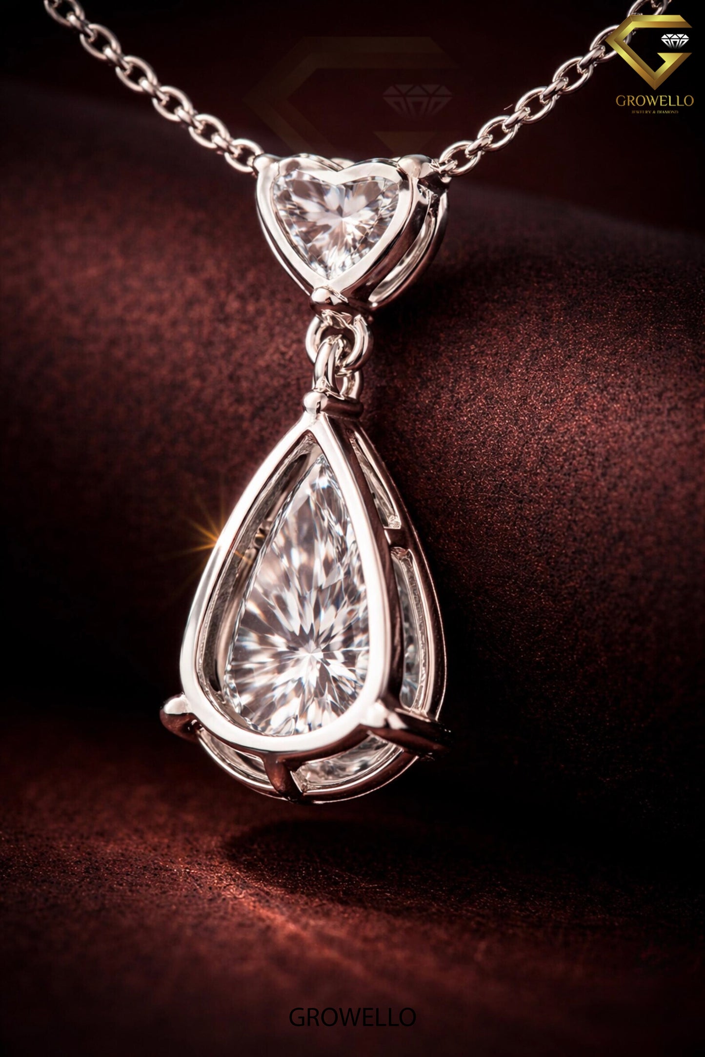 5 CT Pear & Heart Diamond Drop Necklace, Elegant Dangle Pendant, Solid Gold, IGI Lab Diamond/Moissanite