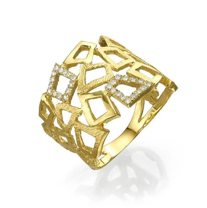 Modern Diamond Ring, Special Diamond Ring, Inlaid Diamond Ring, Gold Handmade Ring