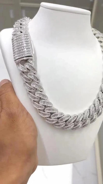 Round & Baguette Diamond Cuban Link Chain  Iced Out Hip Hop Necklace for Men