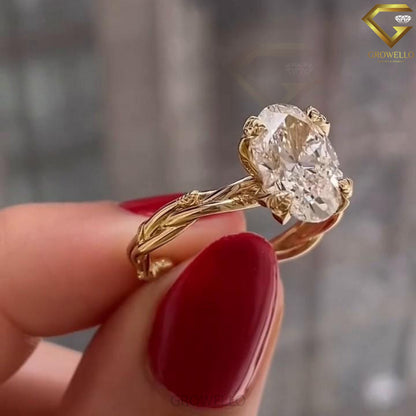 3CT Oval Diamond Engagement Ring, Twisted Bypass Band, Solid Gold, Lab-Grown Diamond or Moissanite.
