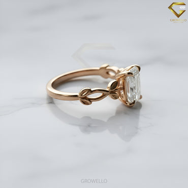 3CT Emerald Leaf Vine Engagement Ring, Nature Inspired, Solid Gold, Lab-Grown Diamond or Moissanite