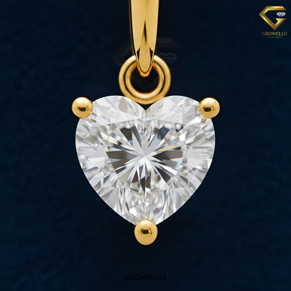 1 CT Heart Diamond Huggie Drop Earrings, Fine Solid Gold, Elegant Luxury, Lab Grown Diamond or Moissanite