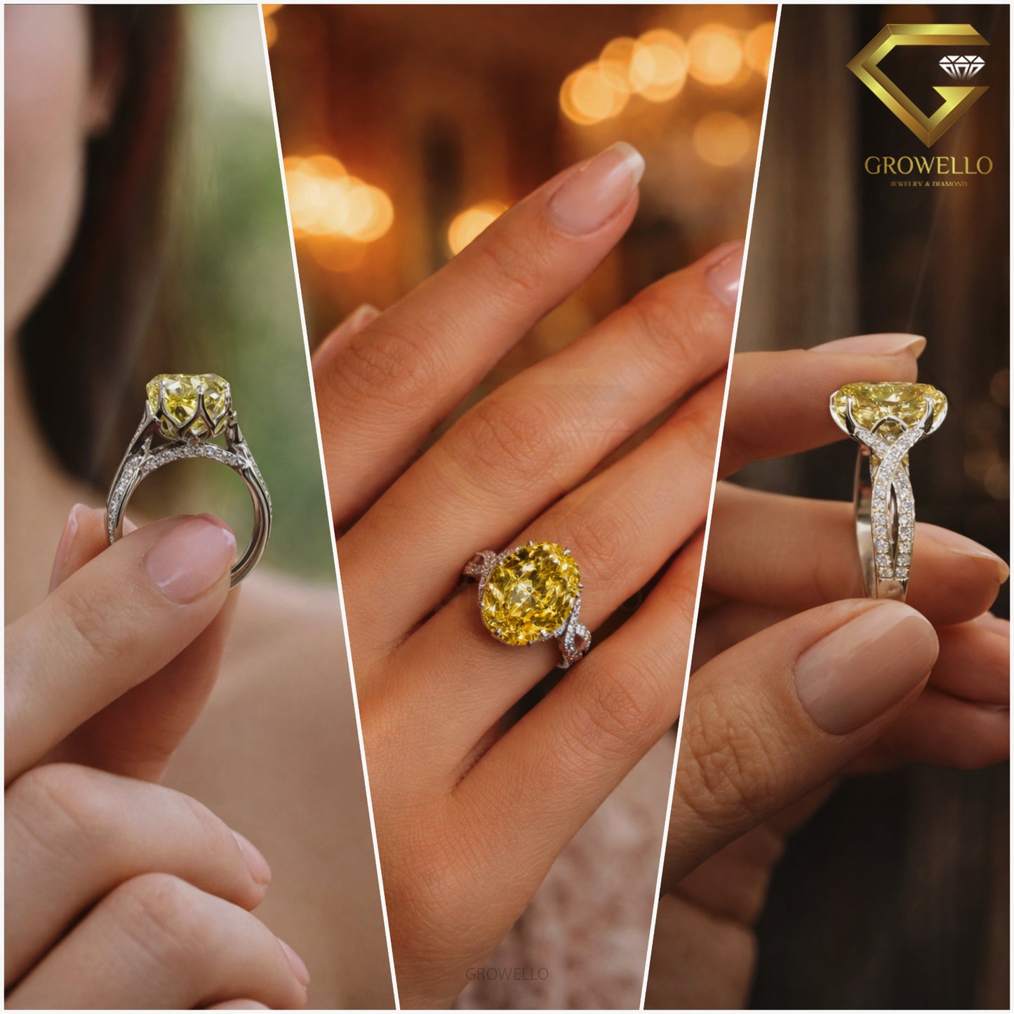 10CT Yellow Oval Diamond Engagement Ring, Vintage Split Shank, Luxury Statement, IGI Lab or Moissanite