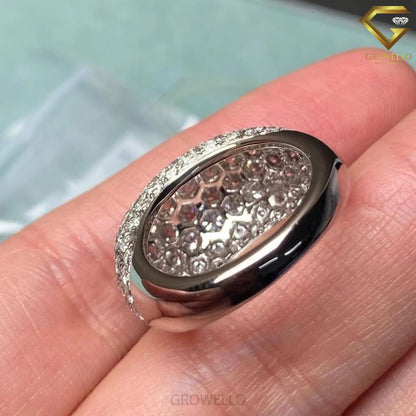 Pave Diamond Dome Engagement Ring, Wide Band, Solid Gold, Lab Grown or Moissanite Diamond