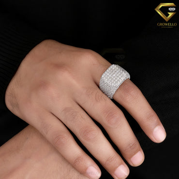 Iced Out Round Diamond Hip Hop Ring, Fully Pave Statement Ring, Solid Gold, Lab Grown or Moissanite