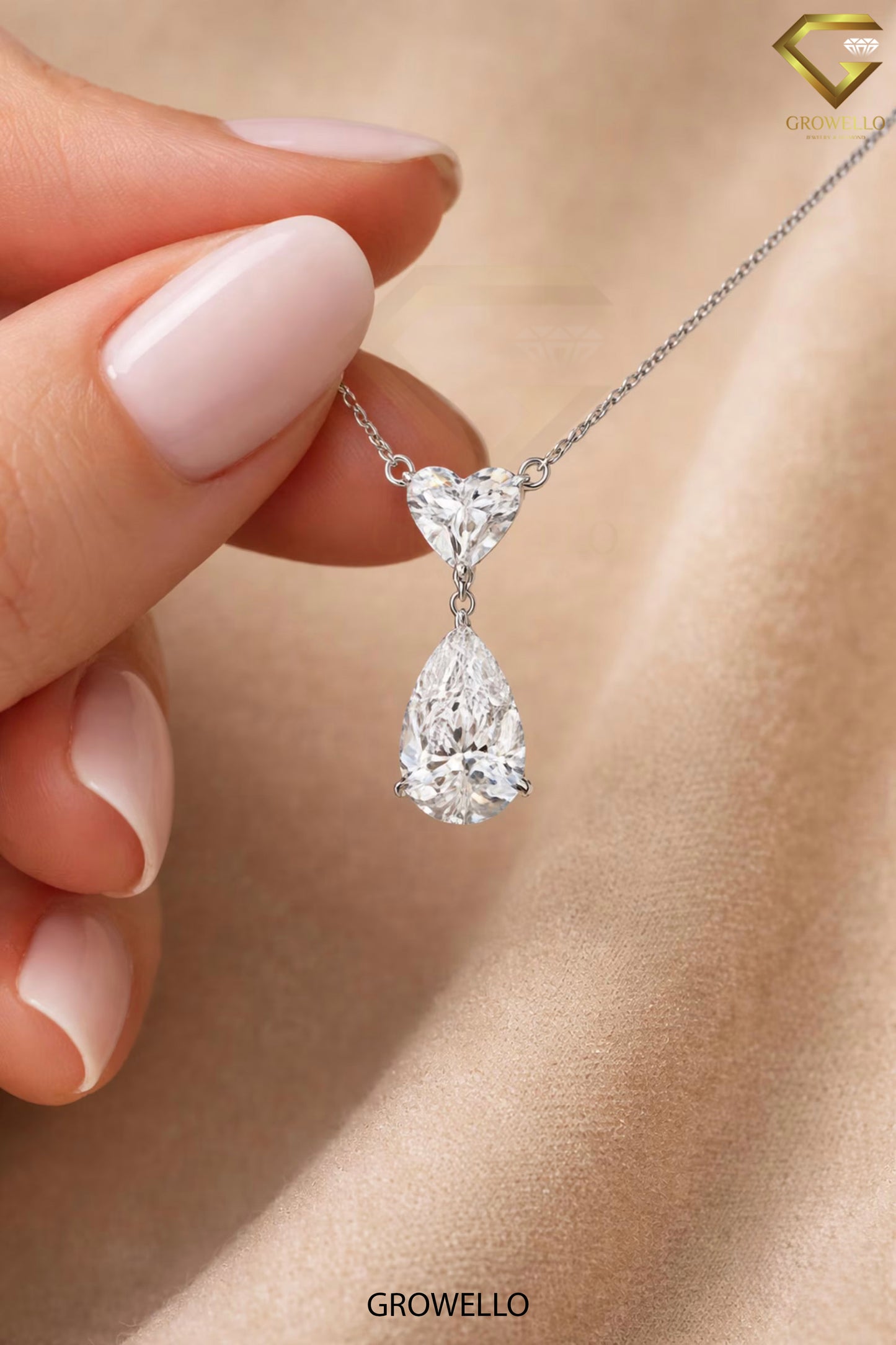5 CT Pear & Heart Diamond Drop Necklace, Elegant Dangle Pendant, Solid Gold, IGI Lab Diamond/Moissanite