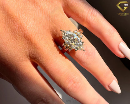 5 CT Marquise Vintage Engraved Engagement Ring, Antique Style, IGI Lab Diamond or Moissanite